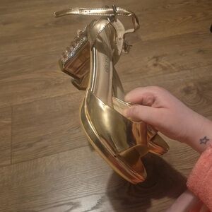 Shimmering Gold Heels with Ankle Strap